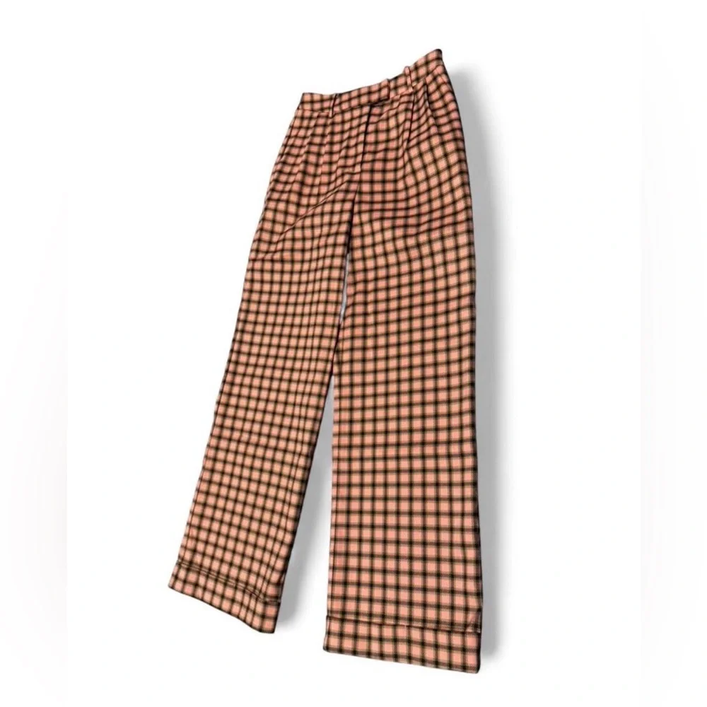 NWT Anthropologie FRNCH Palmer Pink Plaid Wide Leg Trousers XS - Picture 2 of 7